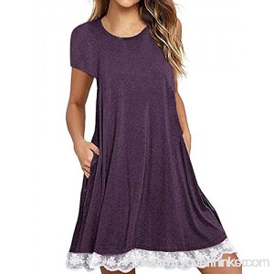 Ecolley Womens Loose Short Sleeve T Shirt Tunic Dress with Pockets for Summer Casual Round Neck 02-purple B07FVVXDZW